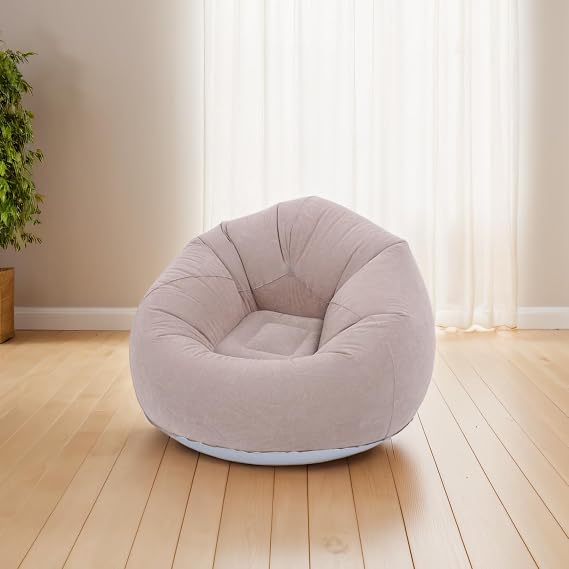 Inflatable Bean Bag Chair, 75x75x45cm Portable Flocking Lazy Sofa Chairs Blow Up Couch for Living Room Bedroom Balcony Indoor Outdoor Furniture(Gray)