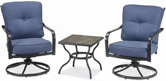 Four Seasons Courtyard Beaumont 3 Piece Deep Seating Outdoor Patio Chat Furniture Set with 2 Swivel Cushioned Chairs and Square Side Table, Gray/Brown