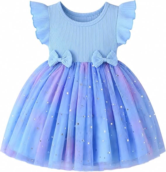 ChuYuKu Toddler Girl Outfit Ruffle Fly Sleeve Gradient Dress