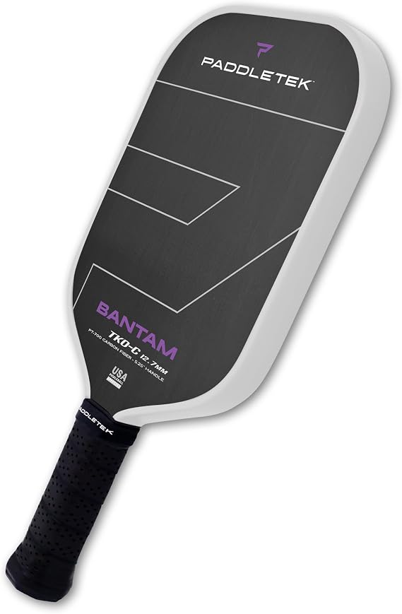 Paddletek Bantam TKO-C 12.7mm Pickleball Paddles with Polymer Honeycomb Core - Unidirectional Carbon Fiber Torsional Weighting & High Tack Performance Grip - USAPA Approved - 5.25 Inch Handle