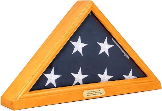 Bey-Berk Custom Personalized Solid Wood Triangle Glass Front Flag Display Case, Holds 3 ft x 5 ft Flag, Not Suitable for Burial or Memorial Flag (Mahogany) (Oak)