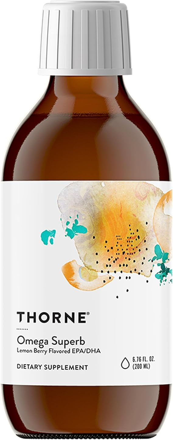 THORNE - Omega Superb - Fish Oil Liquid Supplement with EPA & DHA - Supports Brain, Skin, Joint & Heart Health* - Lemon Berry - Third-Party Certified - Gluten, Dairy & Soy-Free - 40 Servings