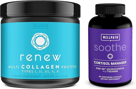 WellPath Renew Multi Collagen Protein Powder for Women and Soothe Cortisol Manager - Cortisol Supplements for Stress Support and Detox
