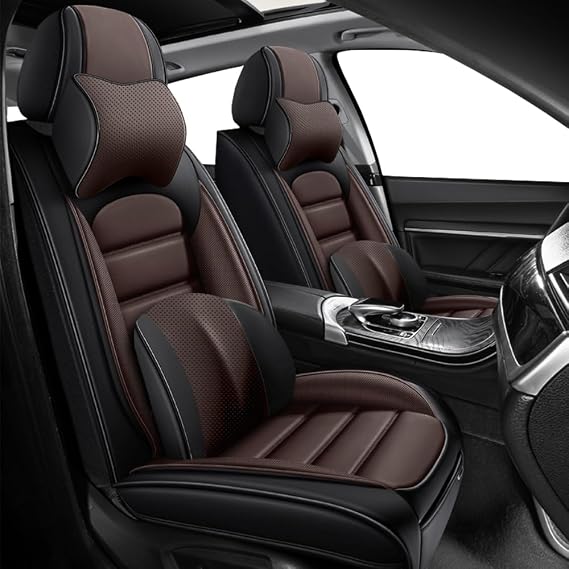 2-Seats Car Seat Covers for Genesis G80 2017-2024 Leather Auto Vehicle Seat Covers Excellent Quality Car Seat Cover,Waterproof Wear-Resistant Seat Cover Airbag Compatible(Black&Coffee-Luxury)