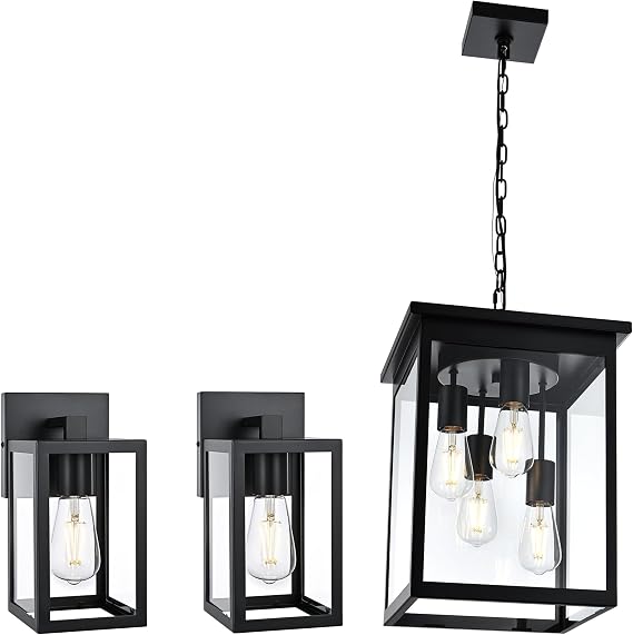 TODOLUZ Outdoor 4-Light Pendant Light & 2-Pack Wall Light