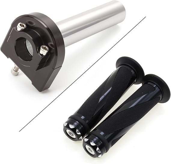 Motorcycle 7/8" Handle bar Hand Grips with Anodized CNC Quick Twist Throttle Tube Motorized Lever Control Fit for Most Scooter Sportbikes ATV for Kawasaki Honda Suzuki Yamaha Ducati
