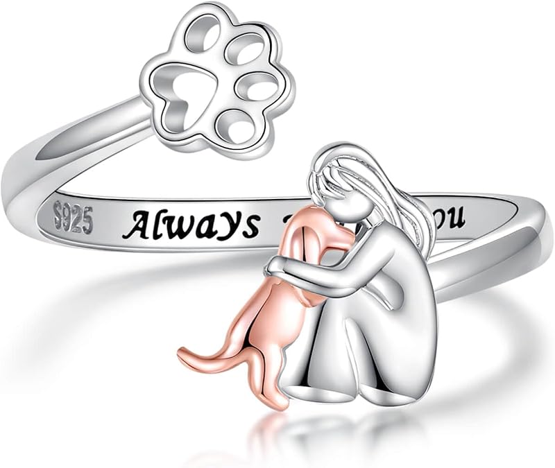 Sterling Silver Dog Ring for Her Always in My Heart Rings Puppy Mother Day Jewelry Gift for Mom Dog Lover