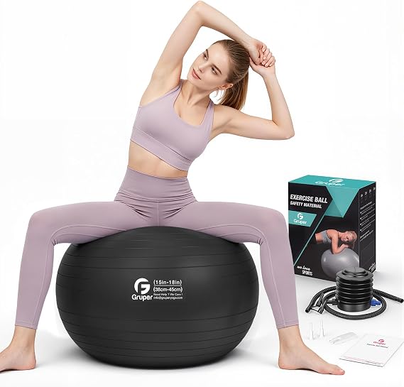 Gruper Exercise Ball, 45cm-75cm Extra Thick Yoga Ball for Working Out