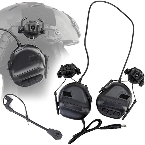 ATAIRSOFT Tactical Headset Unlimited Power Intercom with Microphone Waterproof Hunting Shooting Headphones Earmuff No Noise Reduction Function Black