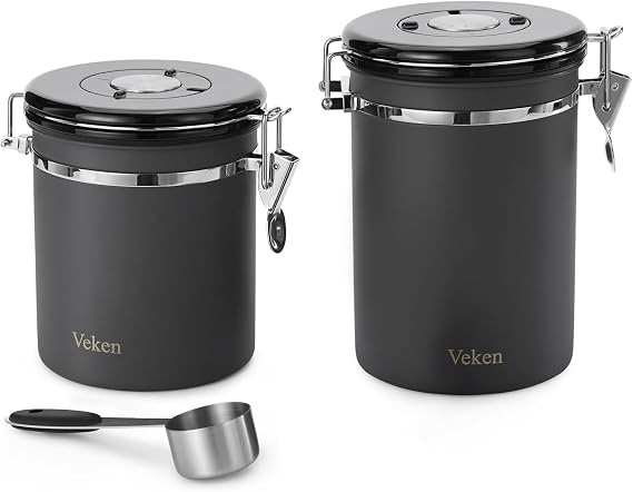 Veken 22OZ Gray (No Window) & 16OZ Gray (No Window) Coffee Canister Set