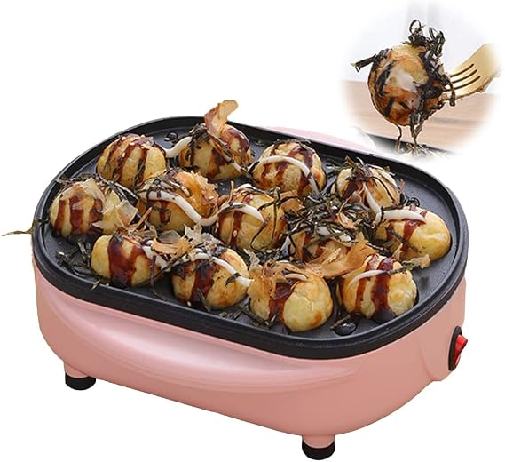 Multifunctional Takoyaki Machine, Japanese Takoyaki Octopus Discs, Pancake Cooking Roasting Machine 13-Hole Kitchen Bakeware,Pink