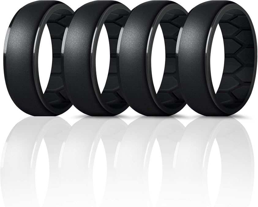 Forthee Silicone Wedding Ring for Men, Breathable Inner Curve Rubber Bands