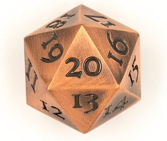 Extra Large Solid Metal D20 Spindown/Countdown Dice Bronze Copper Life Counter for MTG Magic Commander EDH Extra Heavy