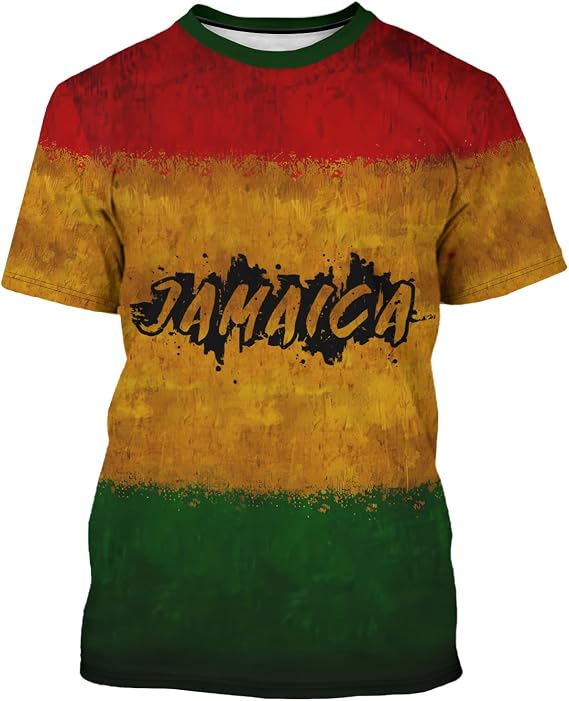 Men's Jamaican Flag T-Shirt Lion Print Short Sleeve Shirt Novelty Round Neck Top Jamaican Tee Unisex
