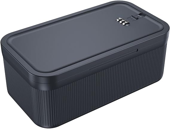 Lockable Storage Box with Combination Code - Secure Medicine Safe box, Phone Jail & Snack Container for Refrigerator, Home, Office, Travel - Durable Multi-Purpose Lock Box (Navy)