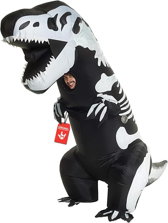 Morph Inflatable Dinosaur Costume, Dino Costume, Halloween Costumes Adults | Full Blow Up Dinosaur Suit with a Fan, Battery Pack, Printed Bones Included, Perfect for Halloween, Always a Hit