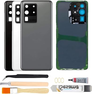 Rear Back Glass Replacement for Samsung Galaxy S20 Ultra with Camera Glass Lens  Adhesive  Repair Tool Kits Grey