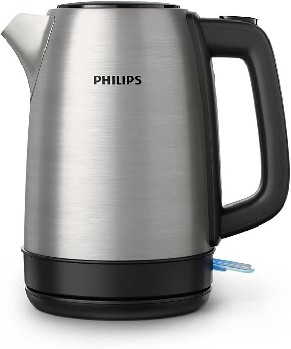Philips Daily Collection Çelik Su Isıtıcı - 1.7L, 2200W, Işıklı Gösterge, 360° Döner Taban, Mikro Gözenekli Filtre, Yassı Isıtma Yüzeyi, Yaylı Kapak, Enerji Tasarruflu, Güvenli Tasarım (HD9350/90)