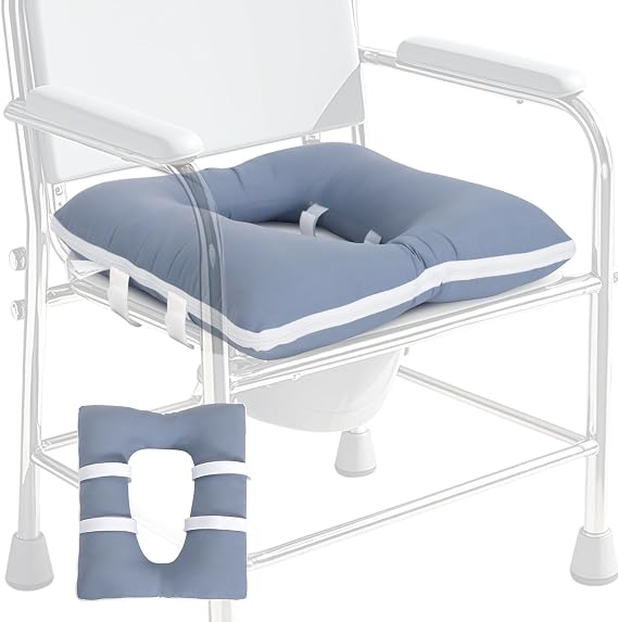 Bedside Commode Seat Cushion, Machine Washable Soft Toilet Seat Cover With Removable Pillowcase, Padded Toilet Seat Risers for Seniors, 17"x14" Commode Pads, Light Blue