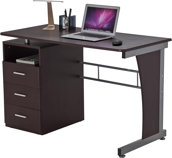 Techni Mobili 48"W Computer Desk w/ 3-Drawers & Storage Compartment, Brown | Home Office, Study Table, Heavy Duty, Water Resistant, Ideal for home office, Workspace organization