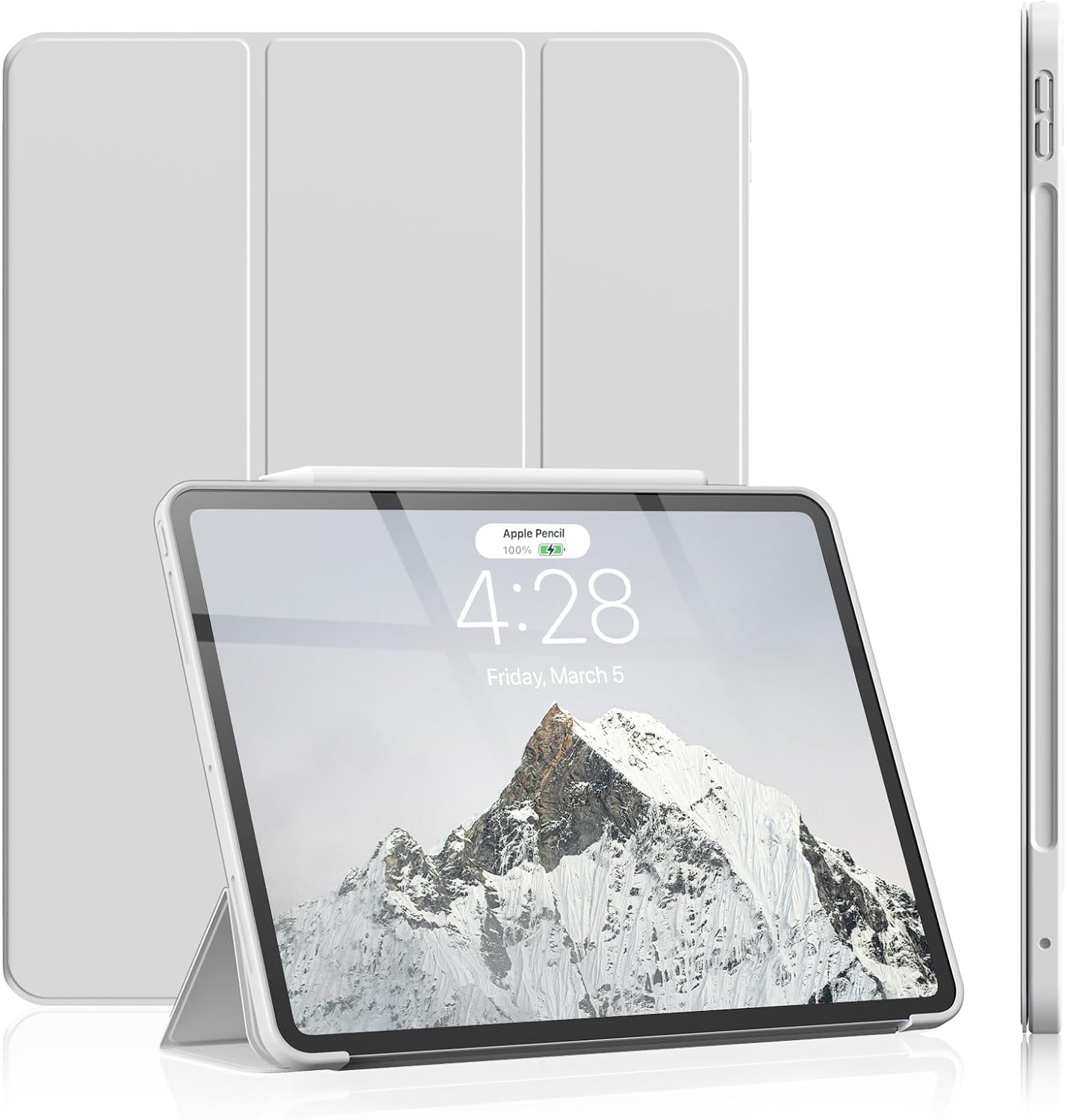 Aoub Case for iPad Pro 13 Inch Case M4 2024 7th Generation, Protective Cover with Soft Smooth TPU Back, Auto WakeSleep, Supports Pencil Pro & Pencil USB-C Charging - Gray