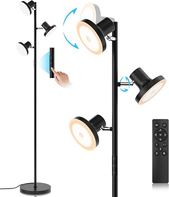 SIBRILLE 36W LED Tree Floor Lamp, Modern Dimmable Standing Lamp with Remote & Touch Control, 4 Color Temperatures, 3 Rotatable LED Light Floor Lamps for Living Room, Bedroom, Office