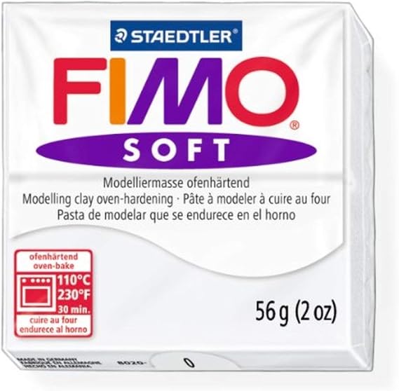 Staedtler Fimo Soft White (0) Oven Bake Modelling Clay Moulding Polymer Block Colour 56g (1 Pack)