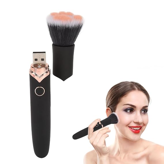 Electric Makeup Brush Rechargeable, Vibrating Blush & Loose Powder Brush with 10 Adjustable Speeds, Soft Face Makeup Brush for Foundation, Blush & Powder, Portable Beauty Tool