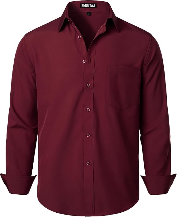 ZEROYAA Men's Regular Fit Dress Shirt Solid Wrinkle-Free Long Sleeve Casual Business Button Up Shirts with Pocket