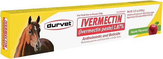 Ivermectin Paste 1.87% Horse Dewormer - Apple Flavored Oral Syringe 6.08g Tube