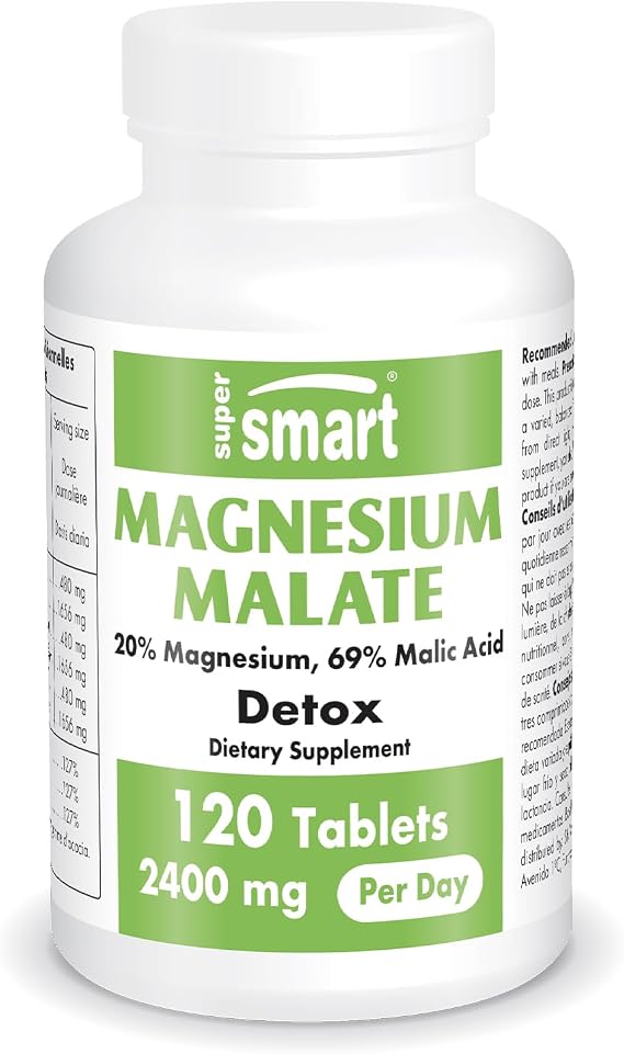 SuperSmart - Magnesium Malate 2400mg per Day (Highly Bioavailable) - Superior Mineral - Magnesium Malic Acid Supplement | Non-GMO & Gluten Free - 120 Tablets