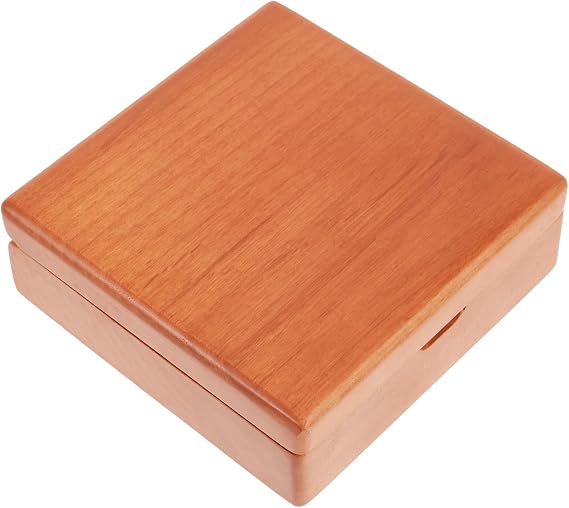 Zerodeko Wooden Seal Storage Box with Inkpad Organizer Portable 10x10x3.6cm Craft Stamper Case for Calligraphy and Stamp Ink Storage