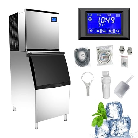 Commercial Ice Machine, 500 Lbs/24H Industrial Ice Maker Machine with 440 Lbs Ice Storage, Vertical Ice Maker Machine, Air Cooled Stainless Steel Ice Cube Maker for Commercial and Home Use