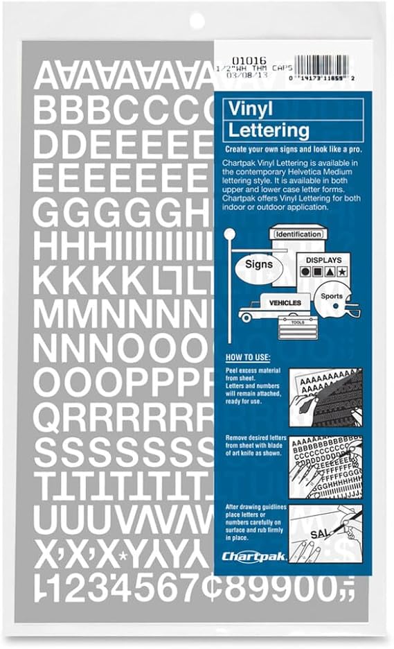 Chartpak Vinyl Letters and Numbers (CHA01016), 1/2 Inch High