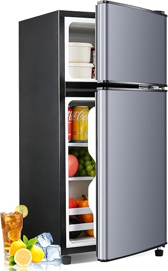 Anypro 3.2 Cu.Ft Refrigerator, Double Door Retro Fridge with Freezer, 7 Adjustable Temperature Settings, Low Noise, Removable Glass Shelves for Dorm, Office, Bedroom, Apartment, Red