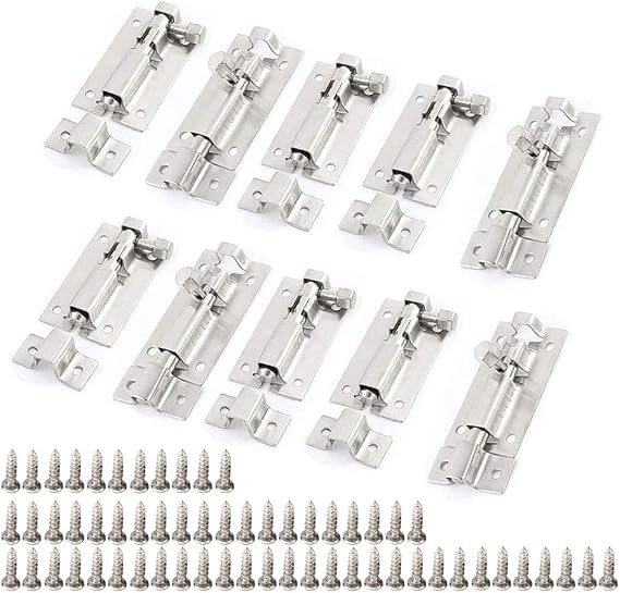 10Pcs 50mm/2" Stainless Steel Security Interior Exterior Door Window Latch Sliding Lock Barrel Slide Bolt Gate Lock Hasp