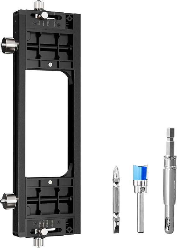 Door Hinge Template Kit, Portable Mortiser for Square & Radius Hinges - Full Flexibility for Hinge Size & Shape, Durable Aluminum & Plastic Build, Black