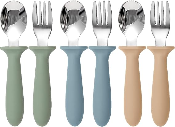 Eascrozn Toddler Utensils, 6 Pack Children Safe Forks and Spoons Set