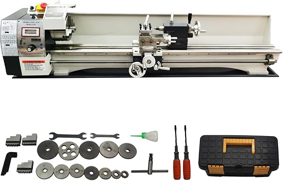 Benchtop Mini Metal Lathe Machine for Metal Working Precision Lathe Drilling Machine for Various Metal Turning 1100W Brushless Motor 50-2500rpm Variable Speeds Inch Thread 110V