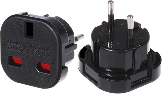 2-Pack EU to UK Power Adapter with Safety Shutter, UK Female Socket to Euro CEE7/16 Male Travel Plug Adapter,Euro UK Plug Adapter, European UK Plug Adapter, Black