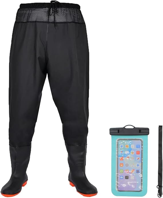Fishing Waist Waders Nylon/PVC Waterproof Hunting Wader Pants with Boots, Waist Wader Bootfoot for Men and Women Black