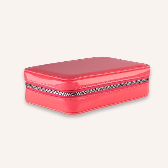 Woosh Fold out Case | Fashionable Makeup and Brush Case | Hard sided for travel and on to go | fits palette and brushes | Zips up for secure travel (Pink)