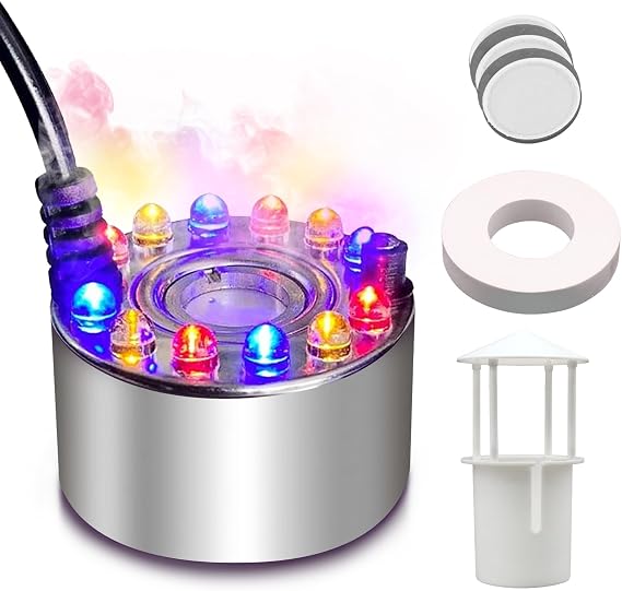 Halloween Mist Maker, Halloween LED Ultrasonic Mister Fogger with Light Witch Cauldron Diffuser Fog Machine Atomizer Bowl Terrarium High Output Humidifier Water Vaporizer with Splash Guard Float Disc