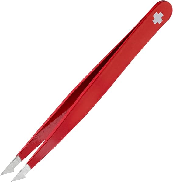 Rubis Evolution Swiss Cross Stainless Steel Tweezers Combined Pointed/Slanted Tips for Precise Eyebrows and Hair Removal, 1K901,Rubis Switzerland Swiss Made World Renowned Precision
