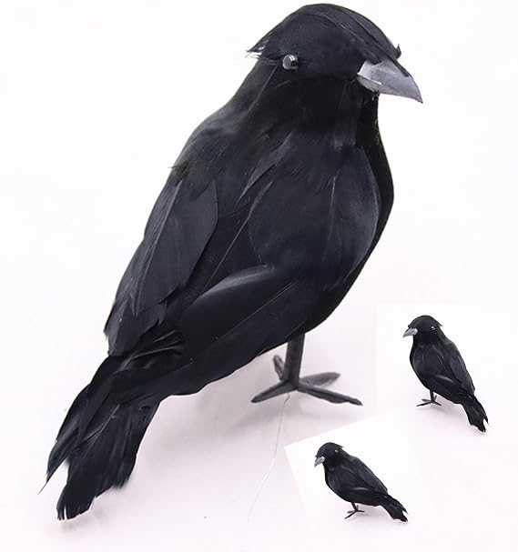 Realistic Crow for Halloween, Artificial Handmade Feathered Raven Black Halloween Fake Crow Decor Prop for Garden Home
