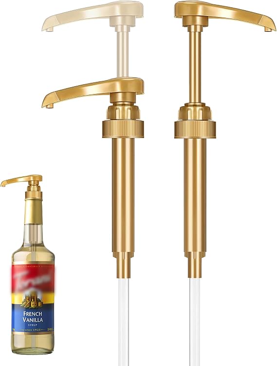 2 Pack Coffee Syrup Pump - Syrup Pump Dispenser for 750ml Bottles |Gold Syrup Pumps for Coffee Bar, Fits Top Brands Syrup Bottles |No Leak Lock Pump for Syrup Bottle |Portion Control Coffee Syrup Pump