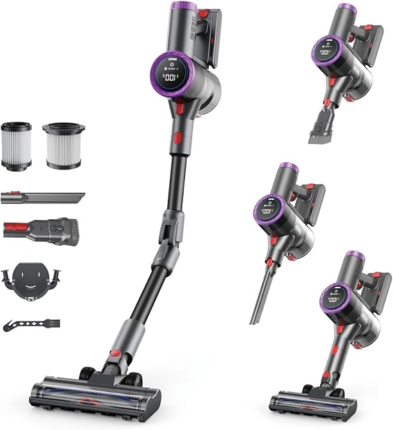 Cordless Vacuum Cleaner, Stick Vacuum Foldable Rechargeable, Powerful Suction Lightweight Vacuum Cleaners for Home,Anti-Tangle,Self Standing for Pet Hair Hardwood Floor Carpet