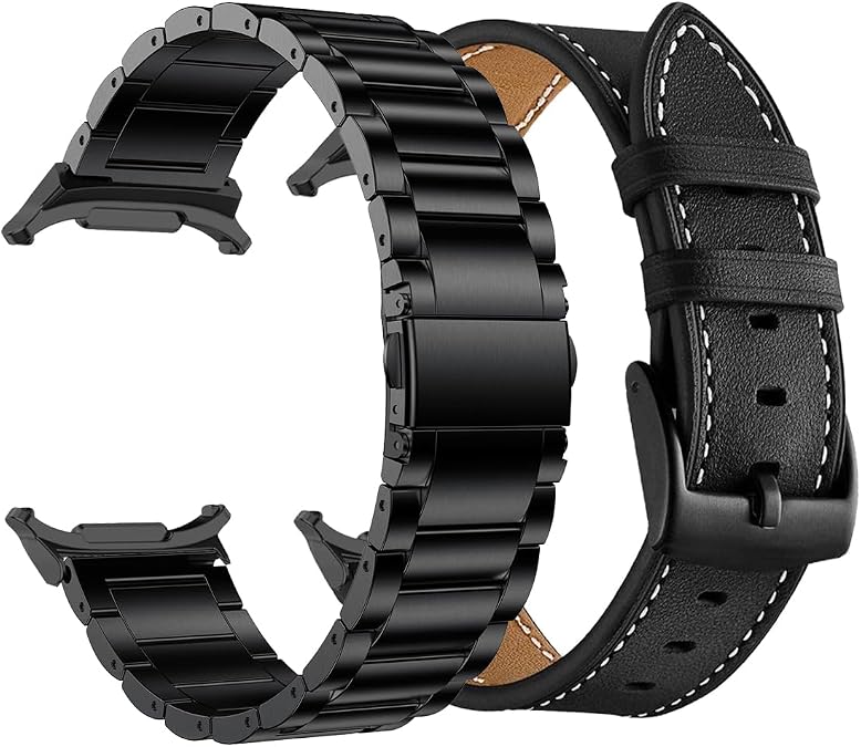 Compatible for Samsung Galaxy Watch Ultra 2/1 Bands 47mm 2024/2025/2026, Stainless Steel Metal+Leather Watch Straps Replacement for Men Women Smartwatch Accessory