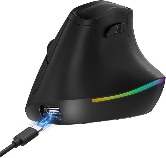 KYSONA 57 Ergonomic Wireless Rechargeable Mouse, Vertical Quiet Ergo Mouse, Bluetooth(BT5.0,BT3.0)&2.4G, (800/1200/2400/2400/4000), 7 Buttons for Windows, macOS, iPadOS, Laptop, PC, Black