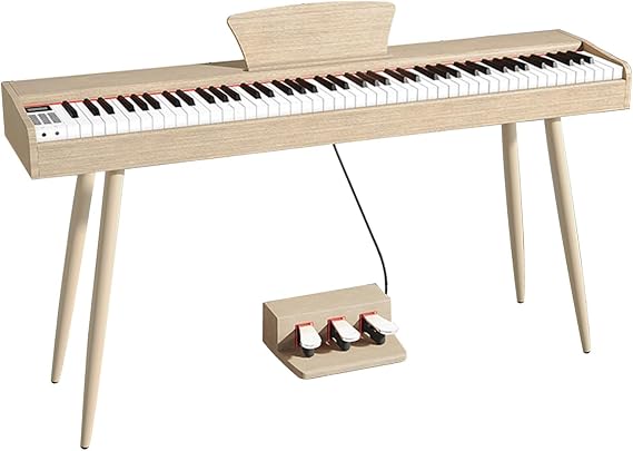 Digital Piano Keyboard Velocity-Sensitive 88 Keys Electric Piano For Beginners & Professional Support USB-MIDI With Triple Pedal, Music Stand(Beige)